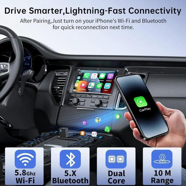 Alt view image 3 of 7 - Wireless CarPlay Adapter for iPhone,Mini USB Carplay Adapters Plug and Play Low Latency,Convert Wired to Wireless Apple CarPlay Adapter for Cars 2016+,Compatible iOS 10+,Bluetooth 5.X+Wi-Fi 5.8GHz