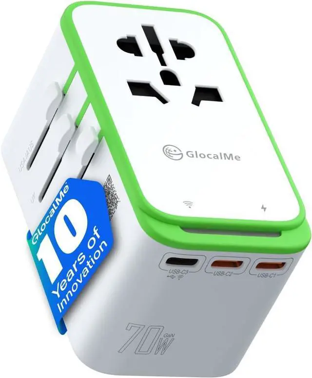 Main image of RoamPlug Universal Travel Adapter with 4G WiFi Mobile Hotspot and US 1GB Data, All-in-One International Power Plug Adapter, 4 USB Ports and Max 70W Output for EU UK AUS