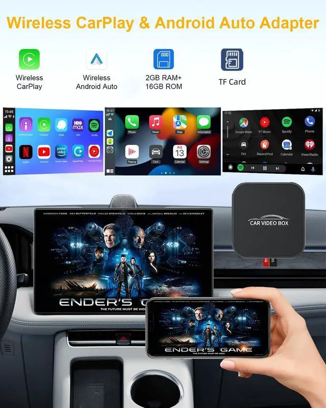 Alt view image 3 of 7 - 5 in 1 Wireless CarPlay Adapter with Netflix YouTube, 2025 New Apple CarPlay and Android Auto Wireless Adapter Magic CarPlay Ai Box Streaming Video for iPhone/Android and Cars After 2015 Car