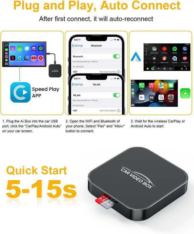 Alt view image 5 of 7 - 2025 Upgraded Wireless CarPlay Adapter Support Netflix/YouTube/TF Card, 5-in-1 Android Auto Wireless Adapter and Apple CarPlay Wireless, Magic Ai Box for Cars from 2016 & iPhone iOS10+