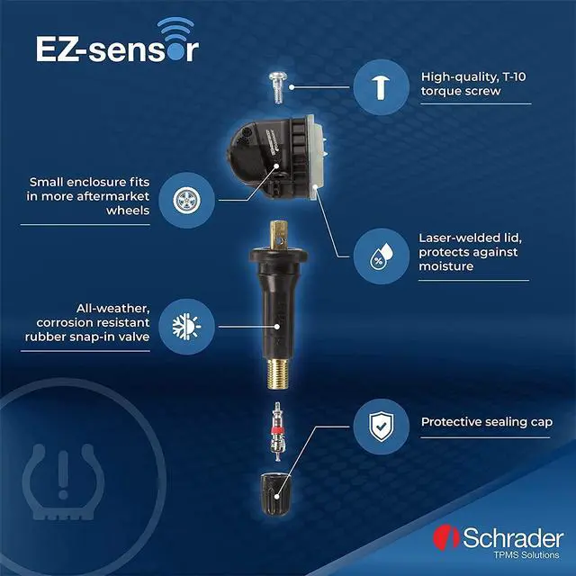 Alt view image 2 of 6 - Schrader 33500 EZ-Sensor (314.9 MHz, 315 MHz, and 433 MHz) Programmable Fixed Angle Valve Tire Pressure Monitoring Sensors (TPMS), Needs Programming Before Installation - (Pack of 4)