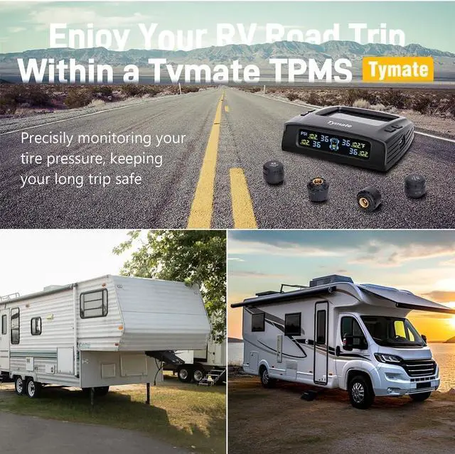 Alt view image 2 of 7 - TM2 RV Tire Pressure Monitoring System, Tire Pressure Monitor with Solar Charge, TPMS with 4 Sensors(Max. 10) & 6 Alarm Modes, New Updated w/Color LCD Display, 0-87PSI for RV/Trailer/Truck/SUV