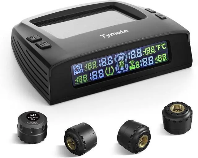 Main image of TM2 RV Tire Pressure Monitoring System, Tire Pressure Monitor with Solar Charge, TPMS with 4 Sensors(Max. 10) & 6 Alarm Modes, New Updated w/Color LCD Display, 0-87PSI for RV/Trailer/Truck/SUV