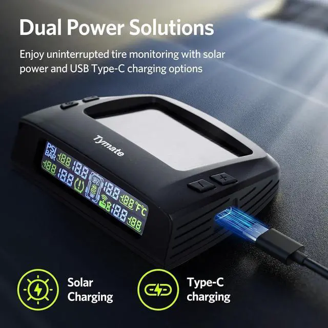 Alt view image 4 of 7 - TM2 RV Tire Pressure Monitoring System, Tire Pressure Monitor with Solar Charge, TPMS with 4 Sensors(Max. 10) & 6 Alarm Modes, New Updated w/Color LCD Display, 0-87PSI for RV/Trailer/Truck/SUV