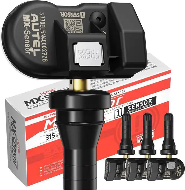 Main image of TPMS Sensors Set of 4, MX Sensor 2 in 1 for Tire Pressure, 315MHz + 433MHz Press-in OE-Level (Rubber Stem) TPMS Sensor Programmed by TS408S TS508 TS508WF MP900TS MS906 PRO-TS Scanner