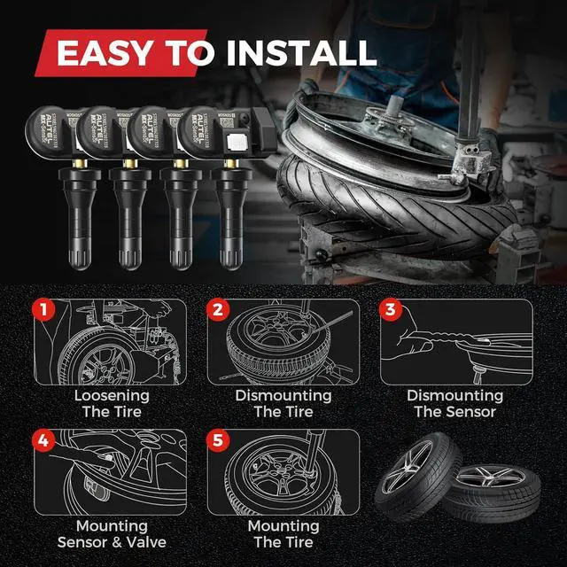 Alt view image 6 of 7 - TPMS Sensors Set of 4, MX Sensor 2 in 1 for Tire Pressure, 315MHz + 433MHz Press-in OE-Level (Rubber Stem) TPMS Sensor Programmed by TS408S TS508 TS508WF MP900TS MS906 PRO-TS Scanner