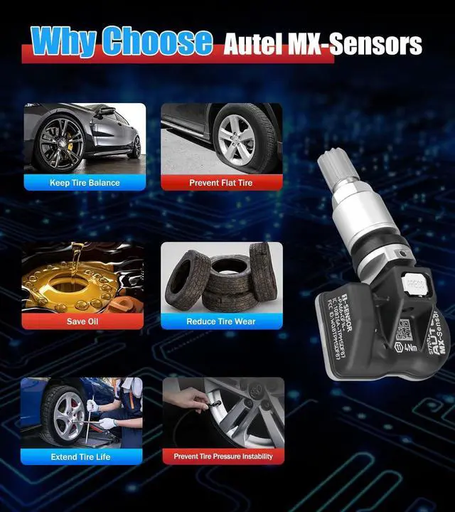 Alt view image 5 of 7 - TPMS Sensors Set of 4 Metal Stem MX Sensor 315MHz 433MHz Universal Tire Sensors Work with TPMS Programming Tool TS408S TS501 Pro TS508WF TS601 TS900 MK808TS MK900TS MS906PRO-TS ITS600 ITS600PRO