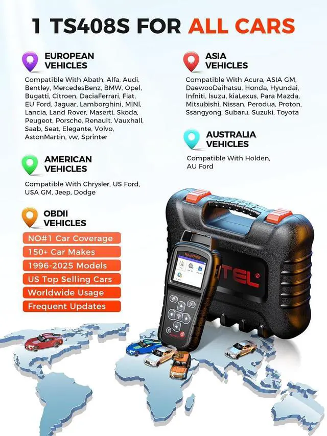 Alt view image 3 of 7 - MaxiTPMS TS408S, 2025 TPMS Relearn Tool Work as TS501 PRO TS508WIF MK808S-TS MP900TS, OBD II Programming for  MX-Sensor, OEM Sensor(315 433Mhz) Relearn, Activation, Reset, Read Clear DTCs