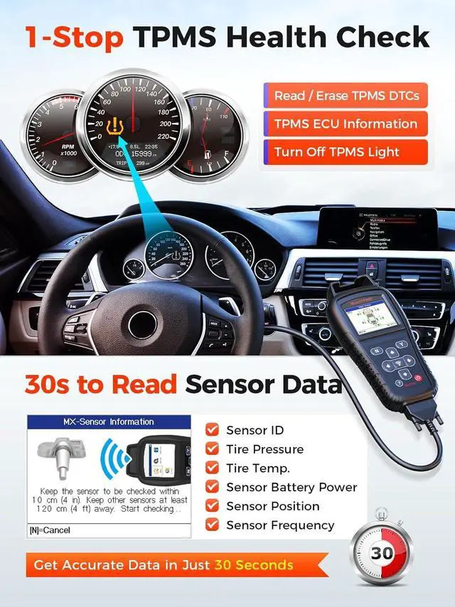 Alt view image 6 of 7 - MaxiTPMS TS408S, 2025 TPMS Relearn Tool Work as TS501 PRO TS508WIF MK808S-TS MP900TS, OBD II Programming for  MX-Sensor, OEM Sensor(315 433Mhz) Relearn, Activation, Reset, Read Clear DTCs