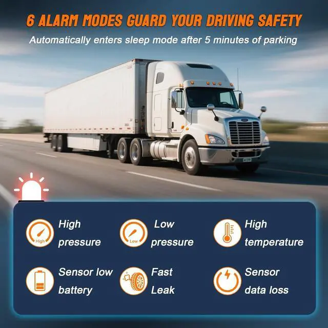 Alt view image 3 of 7 - Trailer Tire Pressure Monitoring System 10 Sensors,0-199PSI RV TPMS with 4.5" Large Solar Monitor 6 Alerts, Signal Booster for Truck/Camper/Motor Homes,Long Sensing Distance