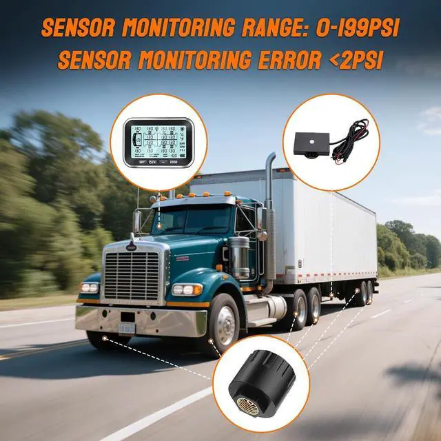 Alt view image 4 of 7 - Trailer Tire Pressure Monitoring System 10 Sensors,0-199PSI RV TPMS with 4.5" Large Solar Monitor 6 Alerts, Signal Booster for Truck/Camper/Motor Homes,Long Sensing Distance