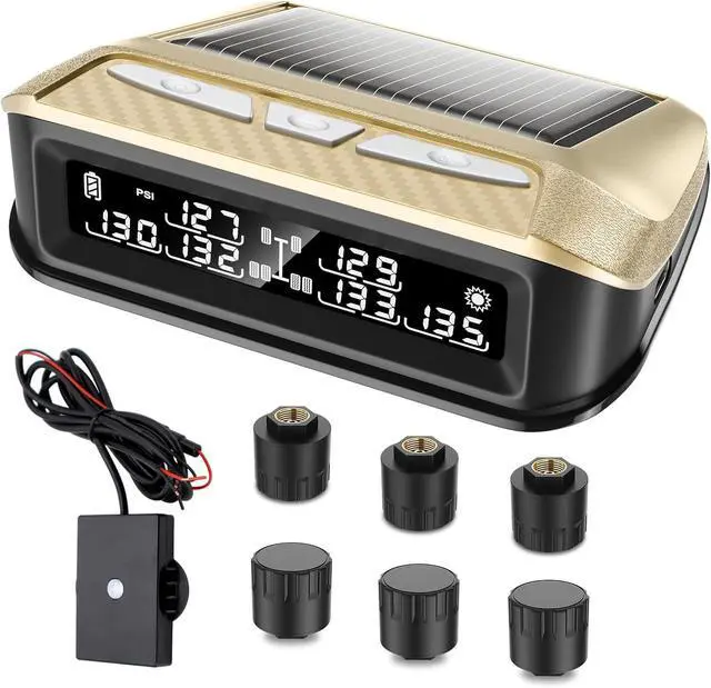 Main image of RV Tire Pressure Monitoring System 6 sensors, 0-199PSI TPMS with Signal Booster,Solar Monitor for Truck,Trailer,Camper,5th Wheel,6 Alerts,Long Sensing Distance