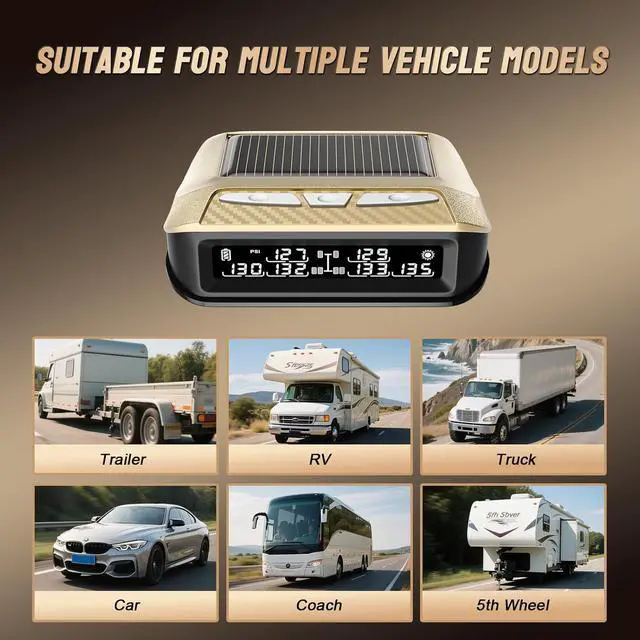 Alt view image 5 of 7 - RV Tire Pressure Monitoring System 6 sensors, 0-199PSI TPMS with Signal Booster,Solar Monitor for Truck,Trailer,Camper,5th Wheel,6 Alerts,Long Sensing Distance