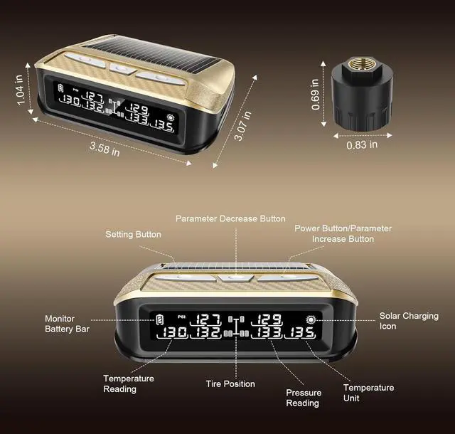 Alt view image 6 of 7 - RV Tire Pressure Monitoring System 6 sensors, 0-199PSI TPMS with Signal Booster,Solar Monitor for Truck,Trailer,Camper,5th Wheel,6 Alerts,Long Sensing Distance