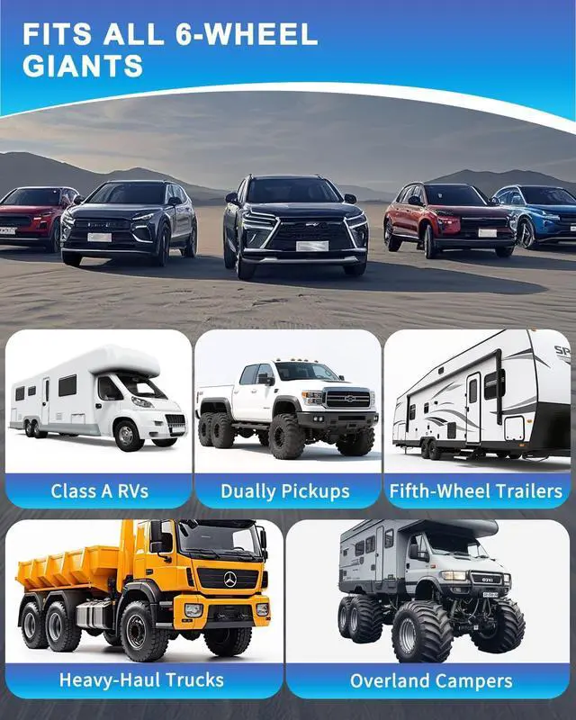 Alt view image 4 of 7 - 6-Wheel RV Tire Pressure Monitoring System (TPMS) - 6 Sensors & 6 Alarm Modes | 0-144 PSI ±1.5PSI, Solar/USB Charging | for Dually Trucks & Heavy-Duty Trailers