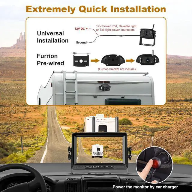 Alt view image 2 of 7 - 7'' Backup Camera Wireless for RV Truck Trailer 26 ft Signal Range HD Monitor Blind Spot Detection 1080P Backup Camera System DVR Loop Recording IR Night Vision IP68 Waterproof..
