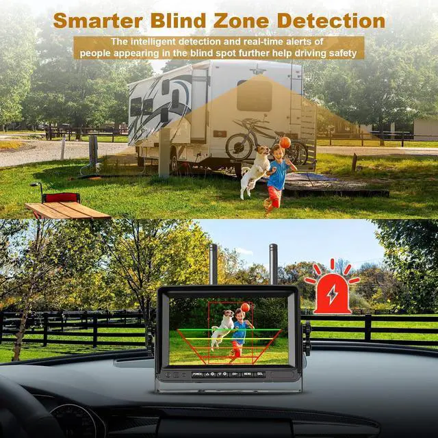 Alt view image 3 of 7 - 7'' Backup Camera Wireless for RV Truck Trailer 26 ft Signal Range HD Monitor Blind Spot Detection 1080P Backup Camera System DVR Loop Recording IR Night Vision IP68 Waterproof..