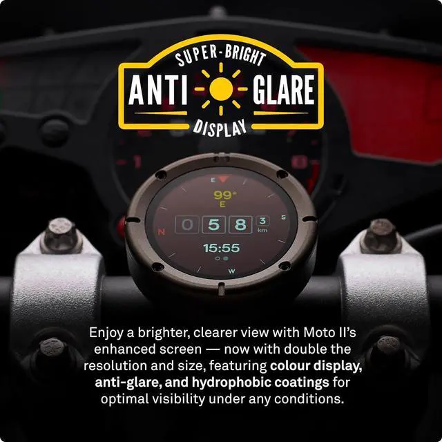 Alt view image 2 of 7 - Moto II - Next Gen Motorcycle GPS Tracker | Compact Design, Waterproof Build, Simple Display & 14-Hour Battery |Glove Friendly Motorcycle Sat Nav Perfect for Adventure & Daily Commutes (Metal)
