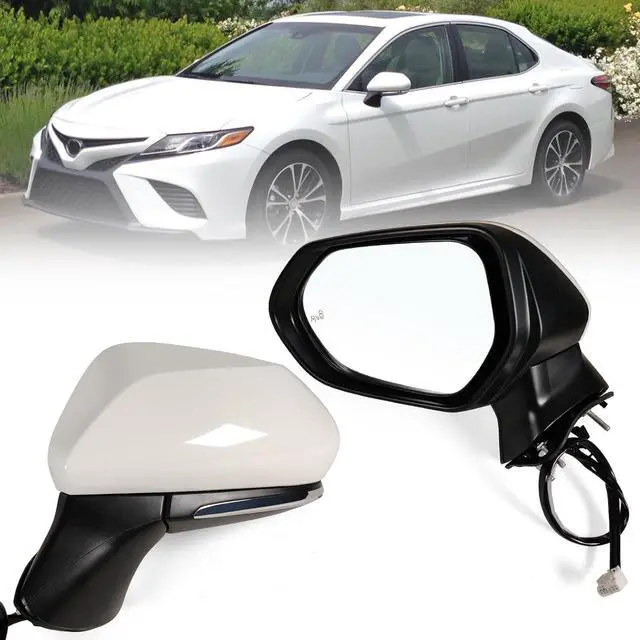 Main image of Left Driver side Mirror Fits 2018-2024 Toyota Camry with Power Glass, Heated, Turn Signal, Blind Spot Detection and Manual Folding Match to White Replace 8794006840(7Pins)