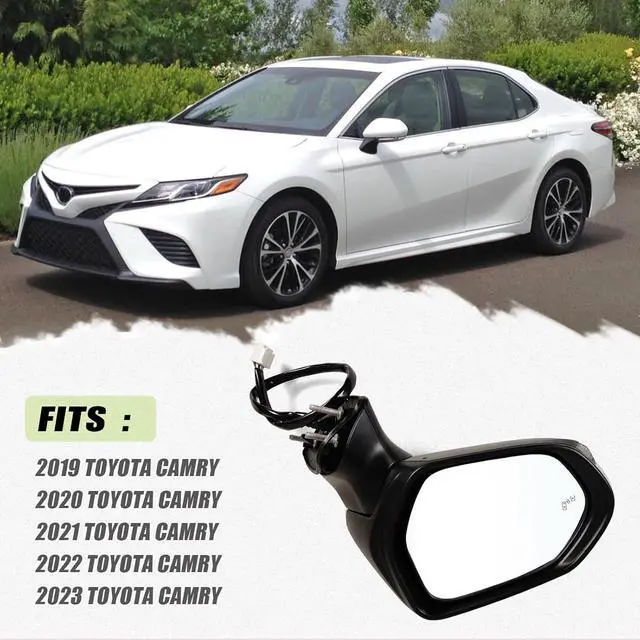 Alt view image 4 of 5 - Left Driver side Mirror Fits 2018-2024 Toyota Camry with Power Glass, Heated, Turn Signal, Blind Spot Detection and Manual Folding Match to White Replace 8794006840(7Pins)