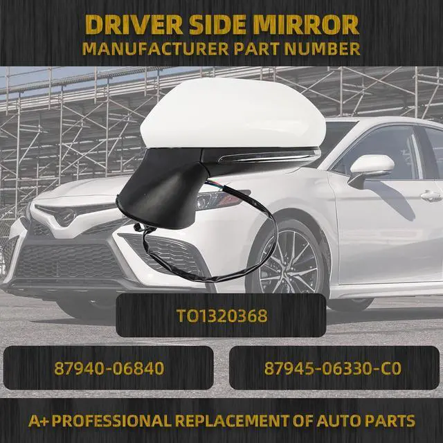Alt view image 2 of 7 - Driver Side Mirror Compatible with Toyota Camry 2018-2024 with Heated Turn Signal Blind Spot Detection BSM Left Side View Door Mirror Assembly White Replaces# TO1320368 87940-06840 7Pins