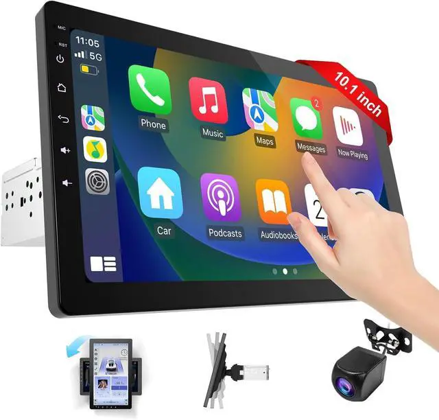 Main image of 10.1 Inch Rotatable Carplay Screen for Car and Android Auto,Single Din Car Stereo with 1080P Backup Camera,Touch Screen GPS Navigation,Bluetooth,Voice Control