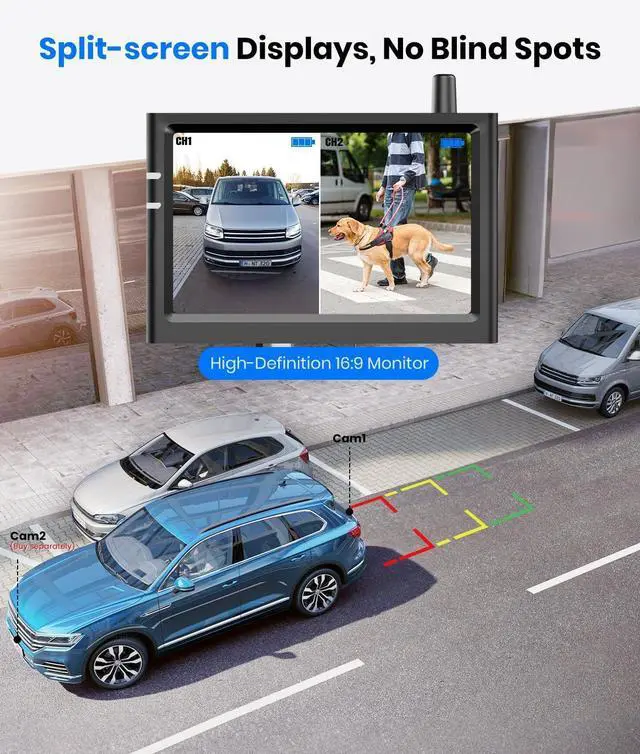 Alt view image 5 of 7 - Solar Wireless Backup Camera:5" HD 1080P Monitor,3 Mins DIY Installation & 5000 mAh Battery Powered Solar Back Up Camera Systems, IP69K Waterproof Reverse Camera for Car, Van, Truck, Trailer