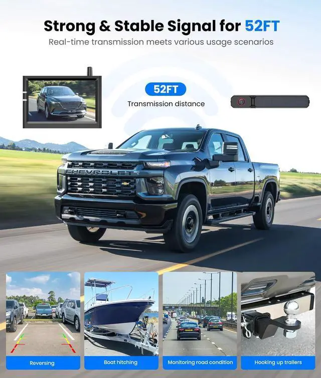 Alt view image 6 of 7 - Solar Wireless Backup Camera:5" HD 1080P Monitor,3 Mins DIY Installation & 5000 mAh Battery Powered Solar Back Up Camera Systems, IP69K Waterproof Reverse Camera for Car, Van, Truck, Trailer