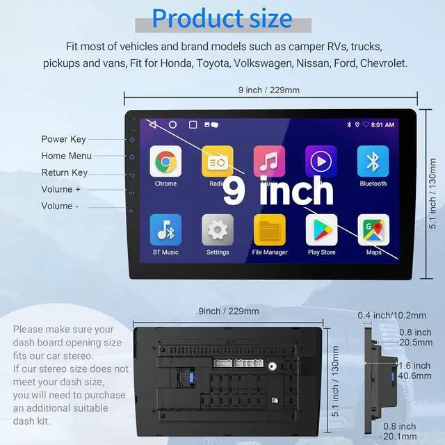 Alt view image 2 of 7 - Wireless Double Din Car Stereo with 9" HD Touchscreen | CarPlay & Android Auto | Backup Camera | Bluetooth GPS Navigation | FM/AM | All Vehicles