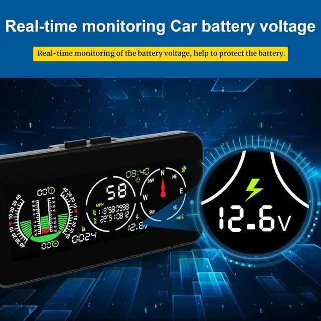 Alt view image 5 of 6 - Car Inclinometer for Off-Road Driving, GPS Speedometer MPH KMH with Compass, Multi-Functional Digital HUD Dashboard Slope Meter, Upgrade Vehicle Level Tilt Gauge