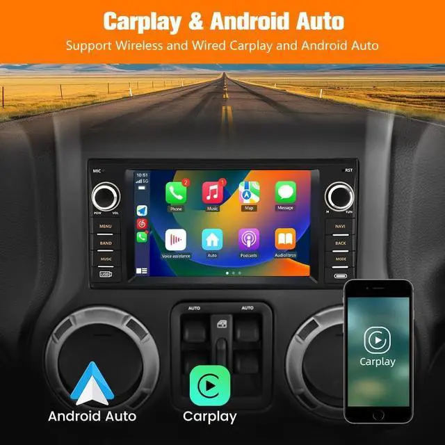 Alt view image 3 of 7 - [2GB+32GB] Android Car Stereo for Jeep Wrangler JK 2007-2018 Compass Liberty Dodge Ram 1500 2500 3500 Touchscreen Carplay Radio, for Jeep Car Radio with WiFi GPS AM FM Camera