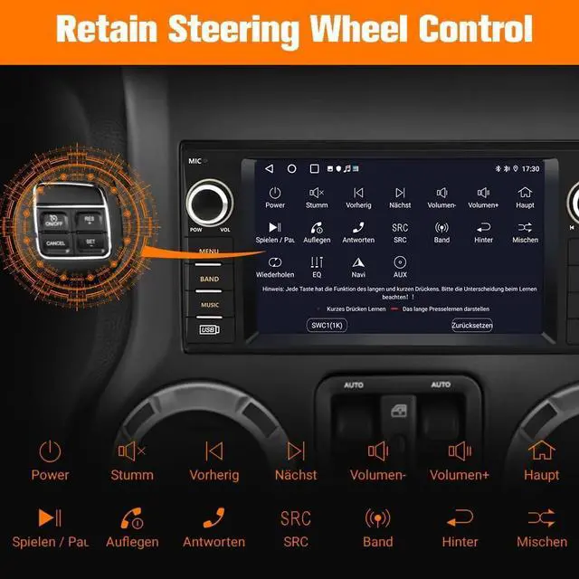 Alt view image 7 of 7 - [2GB+32GB] Android Car Stereo for Jeep Wrangler JK 2007-2018 Compass Liberty Dodge Ram 1500 2500 3500 Touchscreen Carplay Radio, for Jeep Car Radio with WiFi GPS AM FM Camera