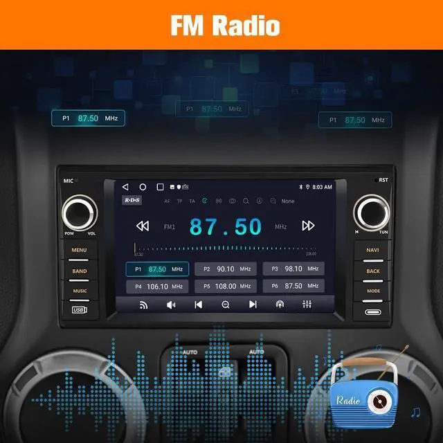 Alt view image 6 of 7 - [2GB+32GB] Android Car Stereo for Jeep Wrangler JK 2007-2018 Compass Liberty Dodge Ram 1500 2500 3500 Touchscreen Carplay Radio, for Jeep Car Radio with WiFi GPS AM FM Camera