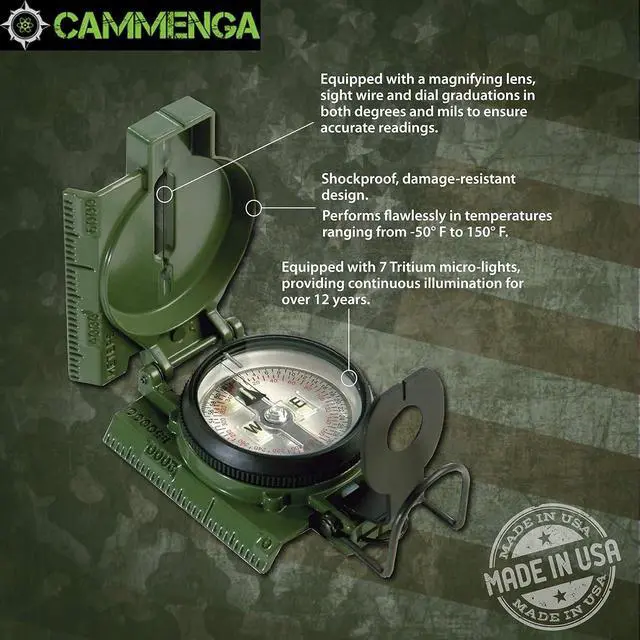 Alt view image 2 of 7 - Official US Military Tritium Lensatic Compass, Accurate Waterproof Hand Held Compasses with Pouch for Hiking Camping Navigation Survival Backpacking Orienteering