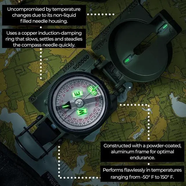 Alt view image 7 of 7 - Official US Military Tritium Lensatic Compass, Accurate Waterproof Hand Held Compasses with Pouch for Hiking Camping Navigation Survival Backpacking Orienteering