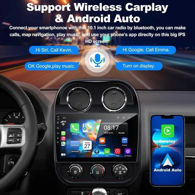 Alt view image 3 of 7 - [4+64G] Android 13 Car Stereo for Jeep Compass Patriot 2010-2016 Support Wireless Carplay&Android Auto, 10.1 inch IPS Touchscreen Patriot Radio with GPS, WiFi, Bluetooth FM Radio