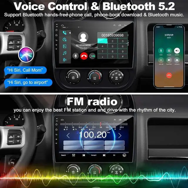 Alt view image 6 of 7 - [4+64G] Android 13 Car Stereo for Jeep Compass Patriot 2010-2016 Support Wireless Carplay&Android Auto, 10.1 inch IPS Touchscreen Patriot Radio with GPS, WiFi, Bluetooth FM Radio