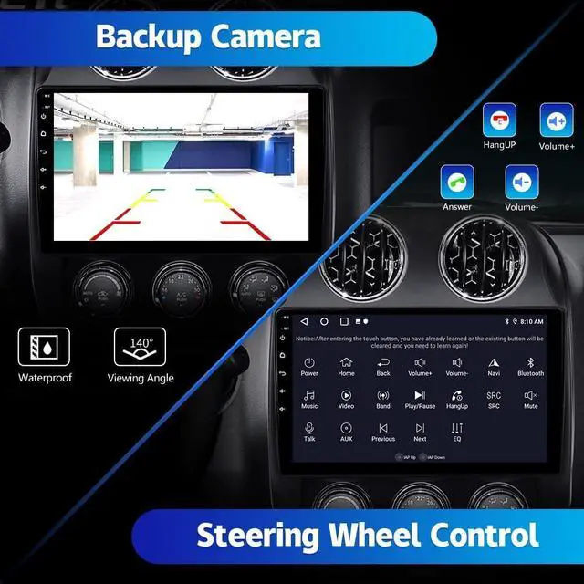 Alt view image 6 of 7 - [2G+32G] Android 13 Car Radio Stereo for Jeep Patriot Compass 2010-2016 10.1 Touch Screen with Wireless CarPlay Android Auto/SWC/Bluetooth/WiFi + AHD Backup Camera