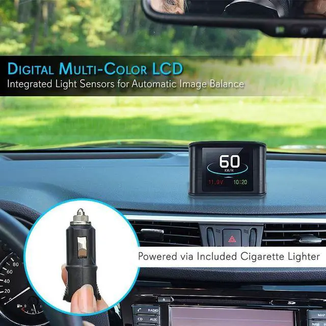 Alt view image 4 of 7 - Universal Vehicle Smart HUD Display - 2.6" Digital Mini Car Dashboard Heads Up Windshield Speedometer Projector System w/ GPS Navigation Compass, Displays Speed, Distance, Time and More - PHUD19