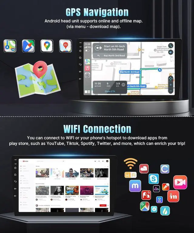 Alt view image 4 of 6 - Android Car Radio Stereo for Jeep Wrangler JK Compass Grand Cherokee Dodge Ram 1500 with CarPlay Android Auto, 2+32G Touchscreen Car Radio Bluetooth/in Dash GPS Navigation/WiFi/SWC/Camera