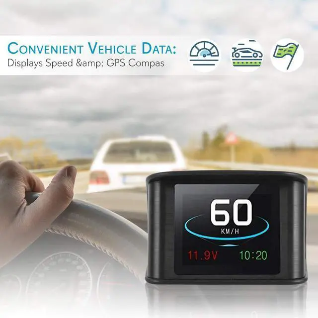 Alt view image 3 of 7 - Universal Vehicle Smart HUD Display - 2.6" Digital Mini Car Dashboard Heads Up Windshield Speedometer Projector System w/ GPS Navigation Compass, Displays Speed, Distance, Time and More - PHUD19