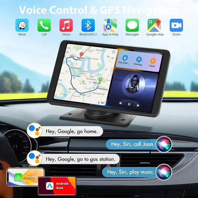 Alt view image 3 of 7 - Carplay Screen for Car, 7" HD Wireless Portable Car Play Touchscreen Stereo with Android Auto Mirror Link/Backup Camera/GPS Navigation/Satellite Radio for All Vehicles