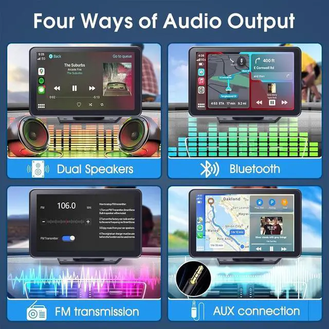 Alt view image 4 of 7 - Carplay Screen for Car, 7" HD Wireless Portable Car Play Touchscreen Stereo with Android Auto Mirror Link/Backup Camera/GPS Navigation/Satellite Radio for All Vehicles