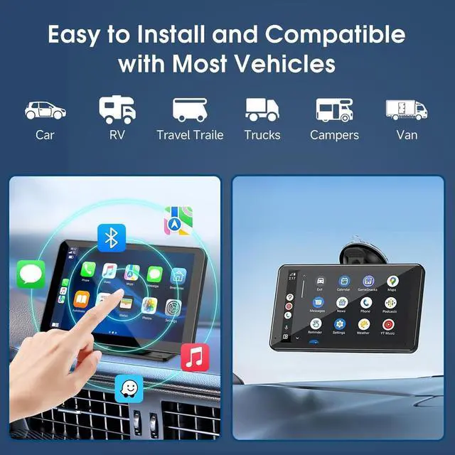 Alt view image 7 of 7 - Carplay Screen for Car, 7" HD Wireless Portable Car Play Touchscreen Stereo with Android Auto Mirror Link/Backup Camera/GPS Navigation/Satellite Radio for All Vehicles