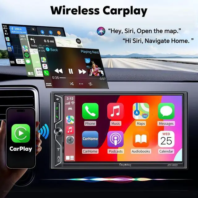 Alt view image 2 of 7 - [QLED Screen Upgrade] 7" Double Din Car Stereo with Wireless Apple CarPlay and Android Auto, 240W Powerful Sound, 4.2-Channel Audio Output, Bluetooth, MirrorLink, Backup Camera, AM/FM Car Radio