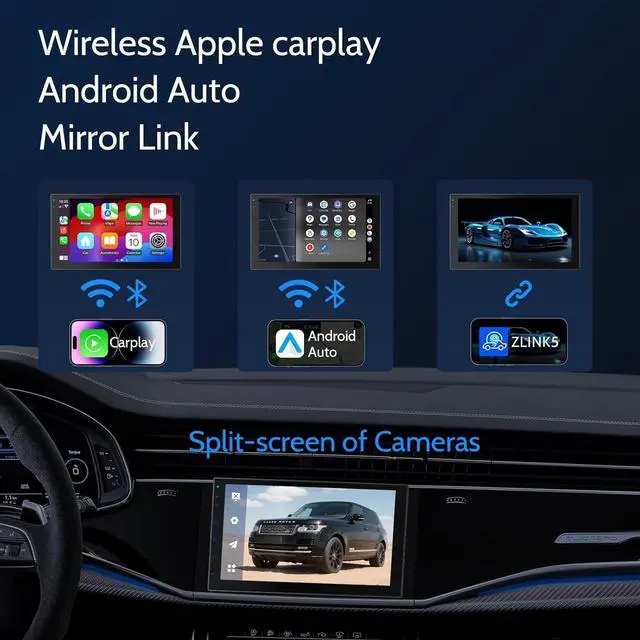 Alt view image 2 of 7 - 7 Inch Double Din Car Stereo,with Wireless Apple CarPlay and Android Auto Screen for Car,HD Touch Screen carplay Screen with 1080P Backup Camera,Mirror Link,AUX,FM/AM|Wireless 2 Din Car Radio