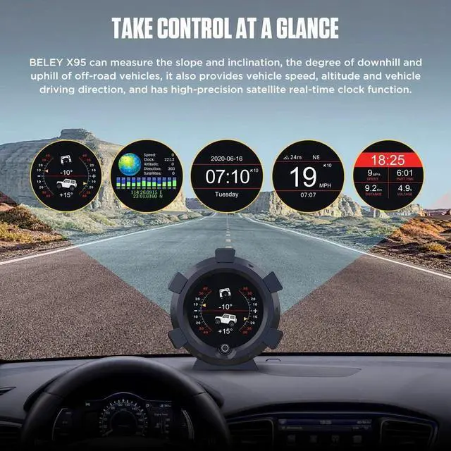 Alt view image 3 of 7 - X95 GPS Speedometer MPH Digital Car Inclinometer Level & Angle Slope Meter Gauge, Head Up Display Automotive Bevel Tilt Gauges for Off-Road Vehicle