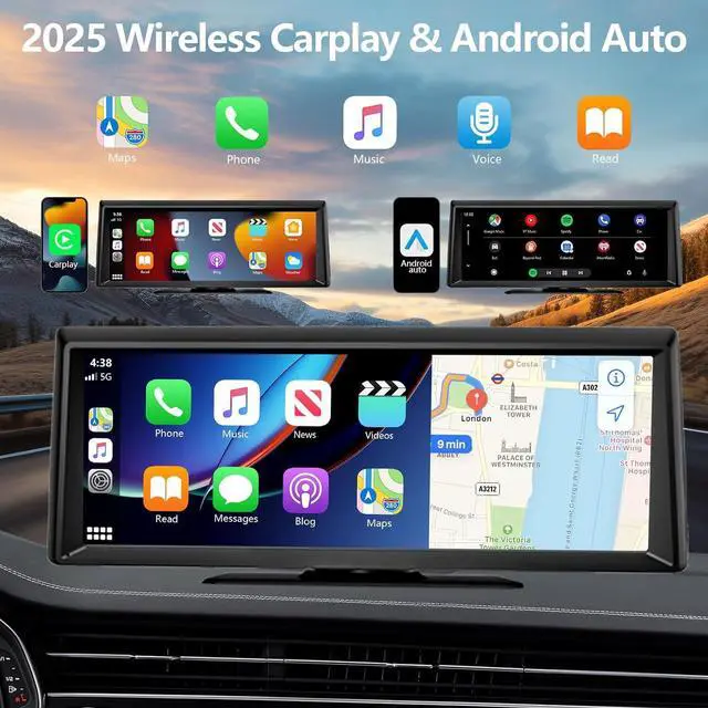 Alt view image 2 of 7 - Wireless Carplay Screen for Car 2K Dash Cam, 8.1" HD Portable Car Stereo with Carplay & Android Auto, 1080P Backup Camera, Mirror Link/Bluetooth/GPS Navigation/Satellite Radio for All Vehicles