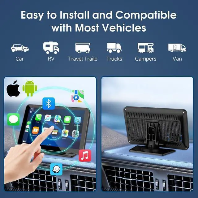 Alt view image 7 of 7 - 2025 Enhanced Carplay Screen for Car - 7" HD Portable Carplay & Android Auto with Bluetooth, HD Backup Camera, GPS Navigation, Siri, FM Radio, AUX, and Mirror Link  Compatible with All Vehicles