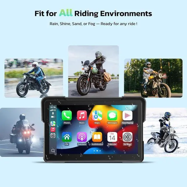 Alt view image 6 of 7 - 7-Inch Wireless Motorcycle Carplay GPS Navigation System with Apple Carplay and Android Auto, Portable Moto Car Play Screen with Dual Bluetooth, Navigation, Siri, Google Assistant, Anti-Glare